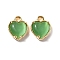 Heart Brass Charms, with Cat Eye, Nickel Free, Real 18K Gold Plated, Green, 9x7.5x3.5mm, Hole: 1mm