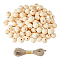 Wood Beads, Round, with Jute Cord, Leaf, 19.5x18mm, Hole: 4.3~4.7mm, 100pcs