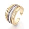 Brass Micro Pave Clear Cubic Zirconia Cuff Open Rings, Real 18K Gold Plated, 13mm, US Size 7 1/4(17.5mm)