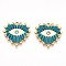 Ion Plating(IP) 304 Stainless Steel Enamel Rhinestone Pendants, Heart with Evil Eye, Real 18K Gold Plated, Dark Cyan, 19x20x2mm, Hole: 1.5mm