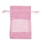 Cotton Packing Pouches, Drawstring Bags, with Organza Ribbons, Pink, 14.8x10x0.35cm