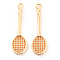 Brass Pendants, Cadmium Free & Nickel Free & Lead Free, Racket Charm, Real 18K Gold Plated, 27.5x8x2mm, Hole: 1.5mm