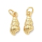 Brass Charms, Shell Shape Charms, Rack Plating, Long-Lasting Plated, Cadmium Free & Lead Free, Real 18K Gold Plated, 14.5x6x3.5mm, Jump Ring: 5x1mm, Inner Diameter: 3mm