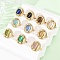 304 Stainless Steel with Glass Cat Eye Cuff Rings for Women, Oval, Ion Plating(IP), Real 18K Gold Plated, Mixed Color, 18x16mm, US Size 6 1/2(16.9mm)
