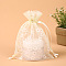 Rectangle Organza Drawstring Bags, Embroidery Flower Pattern, Cornsilk, 14x10cm