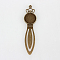 Iron Bookmark Cabochon Settings, Cadmium Free & Nickel Free & Lead Free for Bezels, with Alloy Tray, Flat Round, Antique Bronze, 90x22x4mm, Tray: 20mm