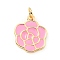 Brass Enamel Pendants, with Jump Rings, Cadmium Free & Lead Free, Flower, Real 18K Gold Plated, Pearl Pink, 18.5mm, Hole: 3.5mm