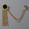 Flat Round Rhinestone Hanging Chain Brooch with Enamel, Alloy Tassel Lapel Pin for Suit Shirt Collar, Golden, 165x2.5mm