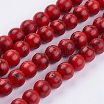 Имитация синтетический бирюзовый шарик нити, окрашенные, круглые, красные, 8 мм, отверстие : 1 мм, около 50 шт / нитка, 14.7 дюйм