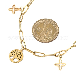Женские ожерелья-скрепки из нержавеющей стали 304 с подвеской в виде дерева жизни и креста&nbsp;NJEW-JN05664