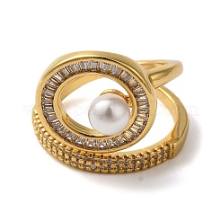 Кольцо с покрытием стойки латунь микро паве прозрачный кубический цирконий открытые манжеты кольца&nbsp;RJEW-H235-01G