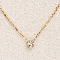 Плоские круглые браслеты из нержавеющей стали 304 с прозрачными кубическими цирконами FS-WG23E56-01