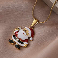 Рождественские ожерелья с подвеской Санта-Клауса из нержавеющей стали 304 с красной эмалью&nbsp;RP2300