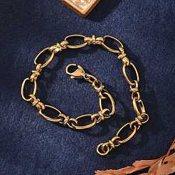 Ионное покрытие (ip) 304 нержавеющая сталь бант и овальные звенья браслет цепь для женщин&nbsp;BJEW-G669-18G