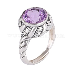 Регулируемое кольцо-манжета из натурального аметиста с одним открытым кольцом из стерлингового серебра&nbsp;RJEW-C155-05B