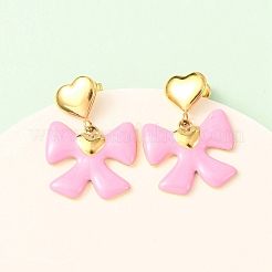 Серьги-гвоздики с бантом из нержавеющей стали 304 с эмалью&nbsp;EJEW-K268-81G