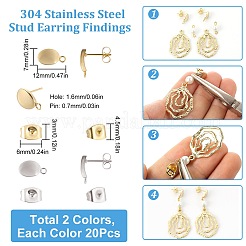 40 шт. 2-цветная овальная фурнитура для сережек-гвоздиков из нержавеющей стали 201&nbsp;STAS-SC0005-29