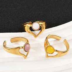 Кольца-манжеты из нержавеющей стали 316 с натуральными смешанными драгоценными камнями&nbsp;RJEW-Z098-01G-13