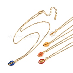 Женские ожерелья-цепочки с подвеской в форме ракушки из сплава эмали 304 из нержавеющей стали&nbsp;NJEW-JN05421