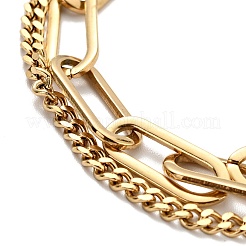 PVD вакуумное покрытие 201 нержавеющая сталь бумага и цепи панцирного плетения двухслойный многорядный браслет для женщин&nbsp;BJEW-A126-19G