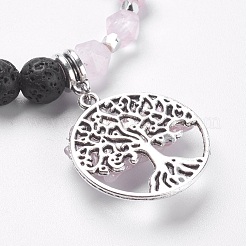 Браслеты из натурального розового кварца и вулканического камня&nbsp;BJEW-JB03953-03