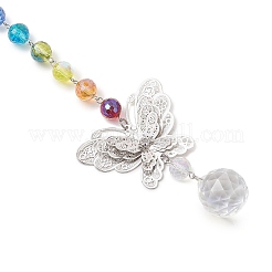 Подвесные ловцы солнца в виде бабочки из стекла с чакрами и латуни.&nbsp;HJEW-JM04683