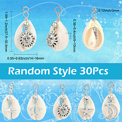 30 шт. подвески из натуральной ракушки каури и сплава&nbsp;FIND-SC0019-72