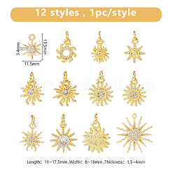 12 шт. 12 стиля подвески из латуни с прозрачным кубическим цирконием&nbsp;KK-DC0004-97