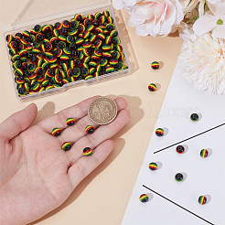 200 шт. бусины из смолы в полоску в стиле регги в стиле Гана-Ямайка&nbsp;RESI-ME0001-09