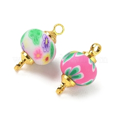 Подвески-рондельки из полимерной глины ручной работы с цветами&nbsp;CLAY-I012-06G