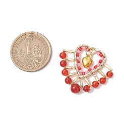 Подвески из натурального сердолика (окрашенного и нагретого) и стеклянных бусин&nbsp;PALLOY-MZ00444-02