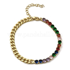 Латунные браслеты с квадратными звеньями из микрофибры с кубическим цирконием&nbsp;BJEW-L460-005G-03