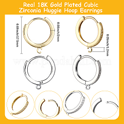 6 пара 2-цветная стойка покрытие латунь микро паве кубический цирконий серьги кольца фурнитура&nbsp;KK-BBC0021-75