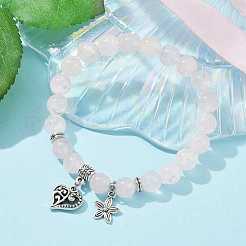 Эластичные браслеты из натурального розового кварца с круглыми бусинами&nbsp;BJEW-JB09900-02