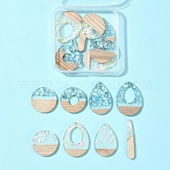 16шт 8 стиля подвески из прозрачной смолы и белого дерева&nbsp;RESI-FS0001-82