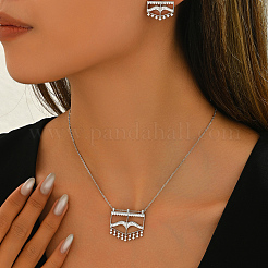 Модные комплекты серег и ожерелий из латуни с микропаве из кубических цирконий геометрической формы для женщин&nbsp;SM4791-2