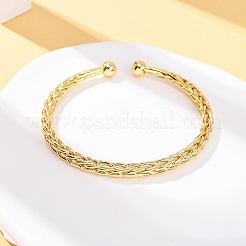 Плетеные латунные браслеты-манжеты&nbsp;BJEW-C140-31G