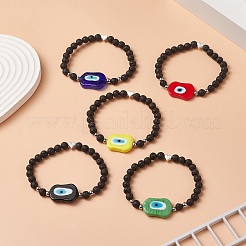 Эластичный браслет из бисера и лэмпворка из натуральной лавы и лэмпворка для женщин&nbsp;BJEW-JB09258