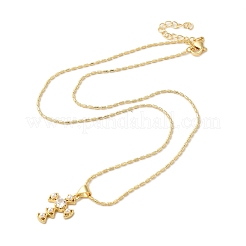 Латунные ожерелья с подвеской-крестом из прозрачного кубического циркония для женщин&nbsp;NJEW-K381-04G