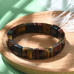 Квадратные натуральные бусины тигрового глаза эластичные браслеты для женщин и мужчин&nbsp;BJEW-C097-06U