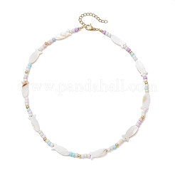 Летние пляжные ожерелья из натуральных белых ракушек и стеклянного бисера.&nbsp;NJEW-JN05855-02