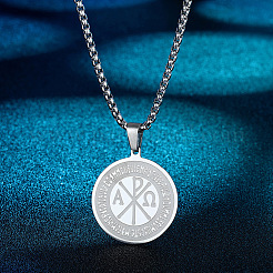 Плоское круглое ожерелье из нержавеющей стали 201 с подвеской в виде креста Константина.&nbsp;FS-WG04E5D-02