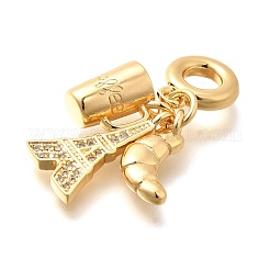 Латунные прозрачные кубические цирконии круассан и чашка и эйфелева башня европейские подвески&nbsp;LS-KK-U048-20G