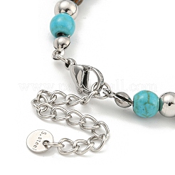 Звезда Давида 304 нержавеющая сталь и синтетическая бирюза и натуральный тигровый глаз круглые бусины браслеты для женщин&nbsp;BJEW-G717-07P