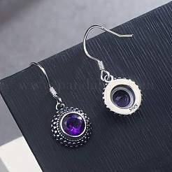 Плоские круглые серьги-подвески с натуральным аметистом&nbsp;EJEW-C178-09