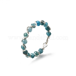 Кольцо на палец с плетеной бусиной из натурального драгоценного камня&nbsp;RJEW-TA00217-02