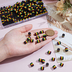 200 шт. бусины из смолы в полоску в стиле регги в стиле Гана-Ямайка&nbsp;RESI-ME0001-10