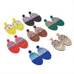 7 пара деревянных сережек-гвоздиков 7 стилей&nbsp;EJEW-TA0001-51