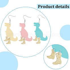 3 пара двухцветных акриловых сережек-подвесок с изображением динозавра и туфель на высоком каблуке&nbsp;EJEW-AN0002-79