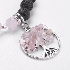 Браслеты из натурального розового кварца и вулканического камня&nbsp;BJEW-JB03953-03